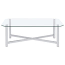  Coaster Furniture Cronin 706568 Rectangular Tempered Glass Top Coffee Table - Chrome IMAGE 1
