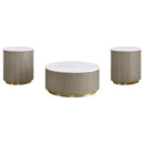  Coaster Furniture Jason 711418-S3 3-piece Round White Marble Coffee Table Set - Greige IMAGE 1
