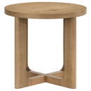  Coaster Furniture Kessler 735987 Round Sculptural Wood End Table - Light Oak IMAGE 1