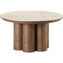  Worldwide Home Furnishings Seaton 301-759WAL Round Coffee Table - Walnut/Travertine IMAGE 1