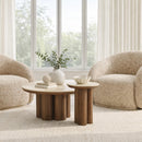 Worldwide Home Furnishings Seaton 301-759WAL Round Coffee Table - Walnut/Travertine IMAGE 2