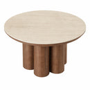  Worldwide Home Furnishings Seaton 301-759WAL Round Coffee Table - Walnut/Travertine IMAGE 4