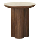  Worldwide Home Furnishings Seaton 501-759WAL Round Accent Table - Walnut/Travertine IMAGE 1