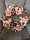 Wreath 23" Floral Artificial Wreath for Front Door Wall Decor Home Décor Festival Celebration Wedding Party New Owners Seasonal Decoration Housewarming Gifts EZsenses (Light Pink)